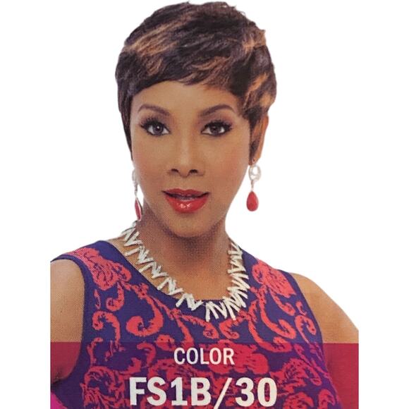 Vivica Fox Pure Stretch Cap Wig Carita FS1B/30 Off Black Copper Human Hair NWT - Picture 5 of 10